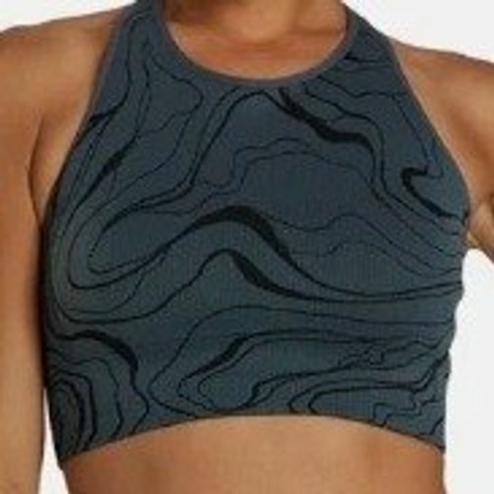 Spiritual Gangster Jacquard Sports Bra Tank Blue Black Marble NEW Women's M/L